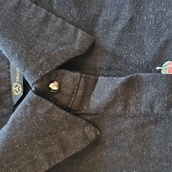 Linen Strawberry Collared‎ Button Down Balloon Sleeve Blouse, Medium - Picture 4 of 16